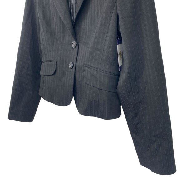 Express Design Studio Womens Blazer 12 Black Pinstripe Cropped Jacket Tailored - Picture 13 of 16